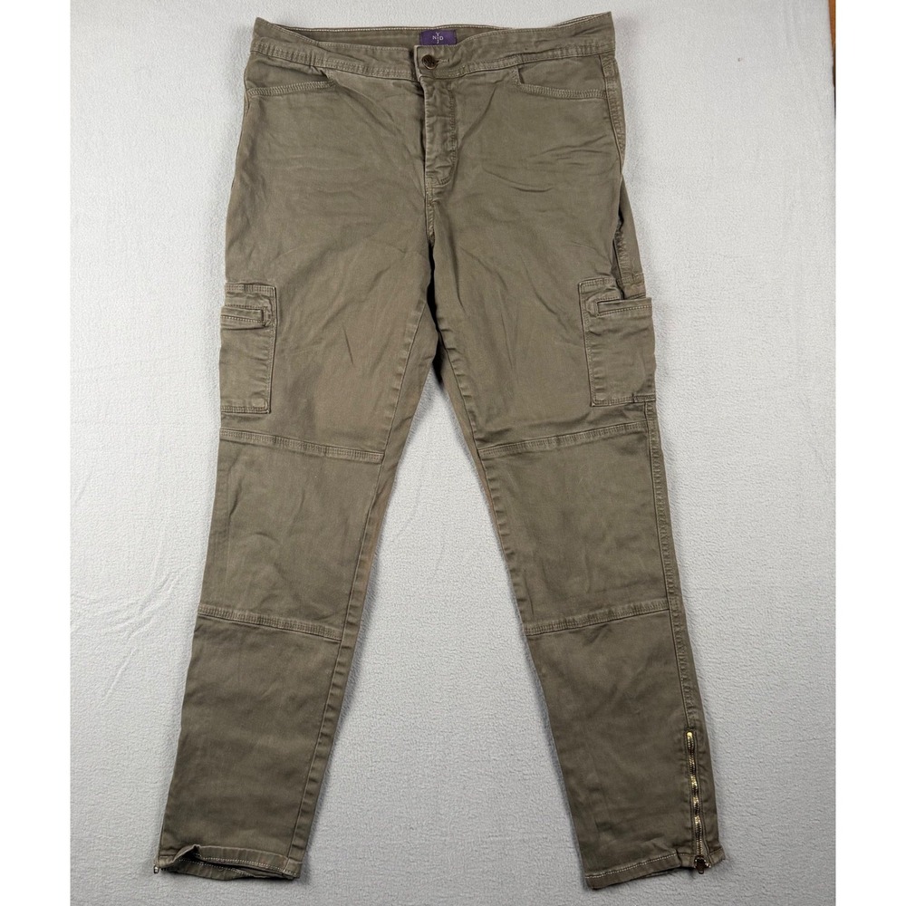 NYDJ Womens Cargo Pants Olive Green Lift Tuck Ankle Zip Legging M30C48DT Size 12